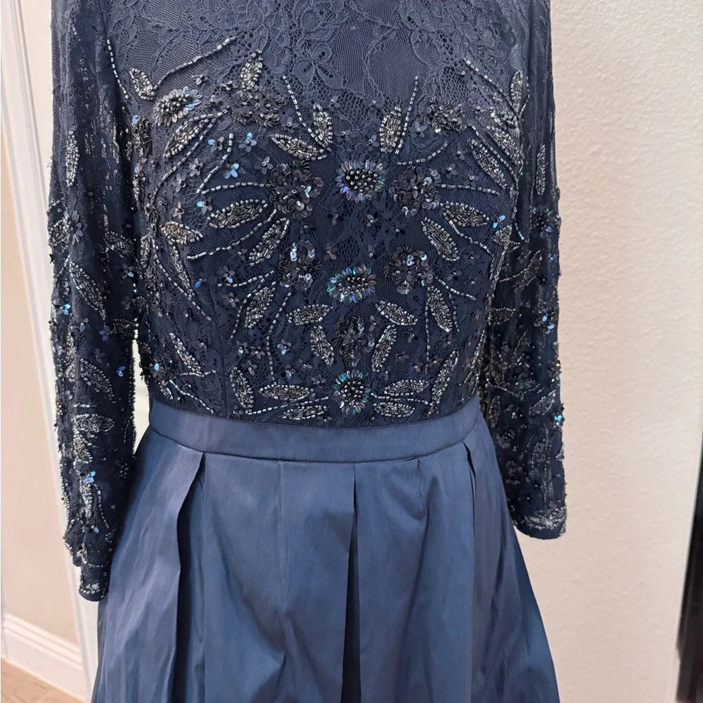 Oleg Cassini Navy Long Sleeve Dress - Picture 8 of 8